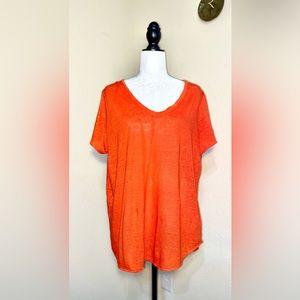 Tahari 💯 % LINEN Short Sleeve V Neck Round Hem Relaxed Fit Casual Tee Shirt